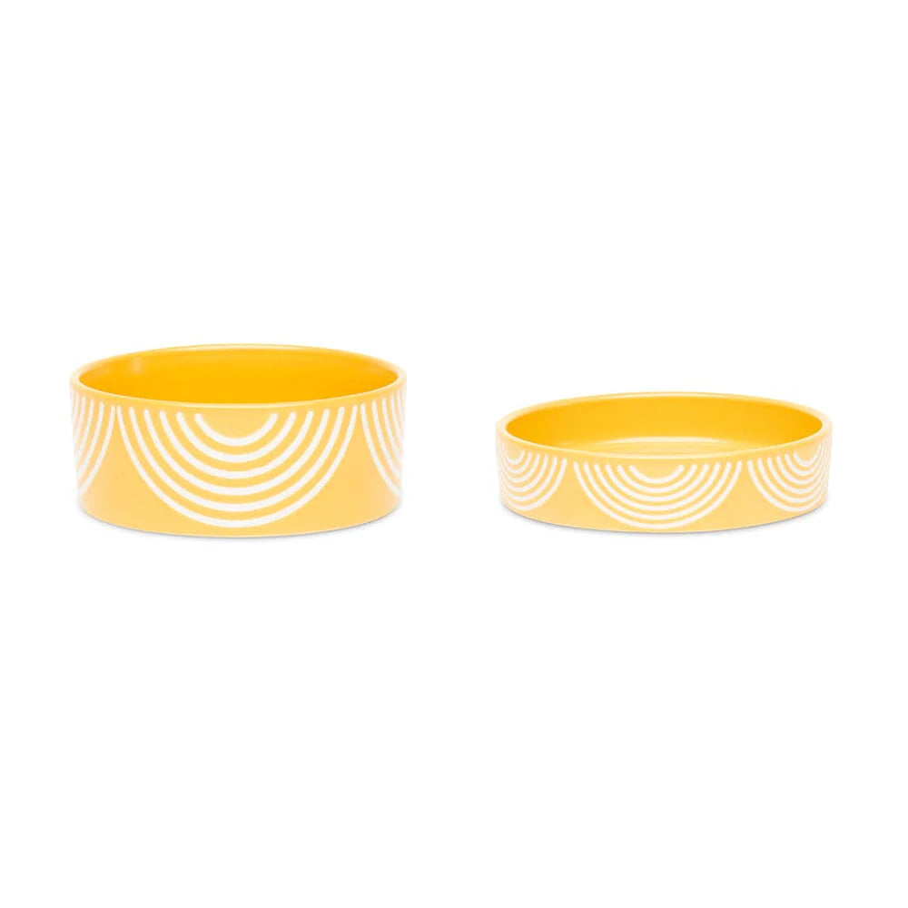 Aztec 2 Piece Cat Food Bowl & Saucer Set - Sunflower Yellow
