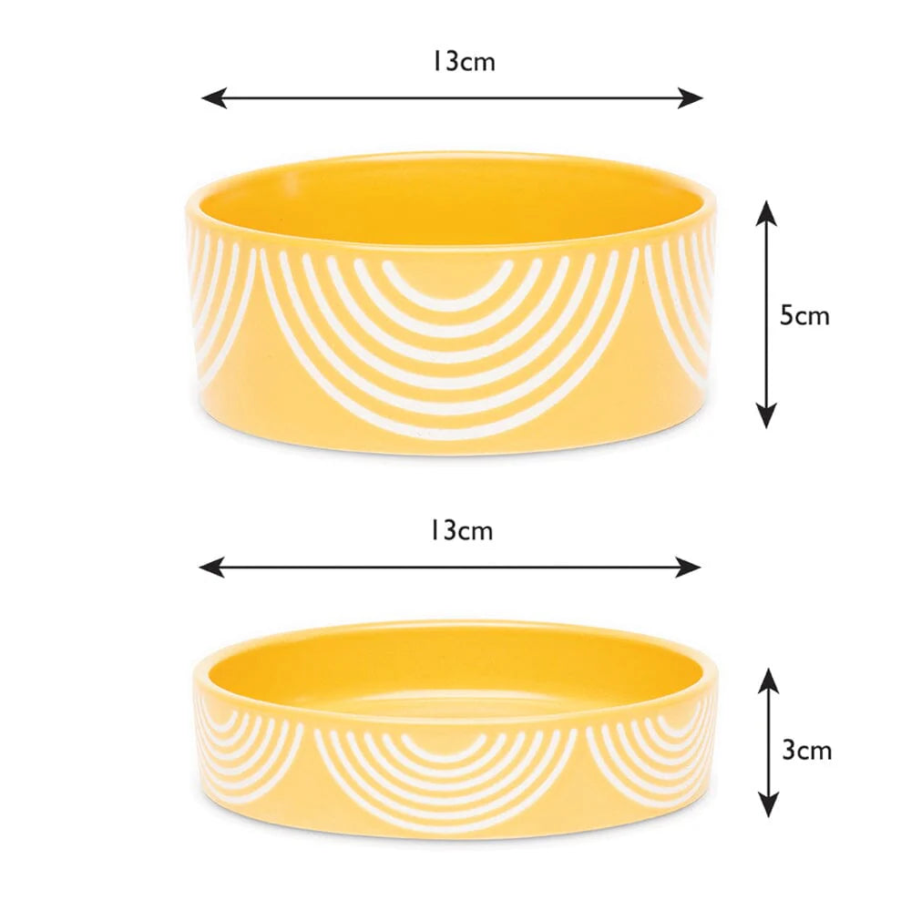 Aztec 2 Piece Cat Food Bowl & Saucer Set - Sunflower Yellow