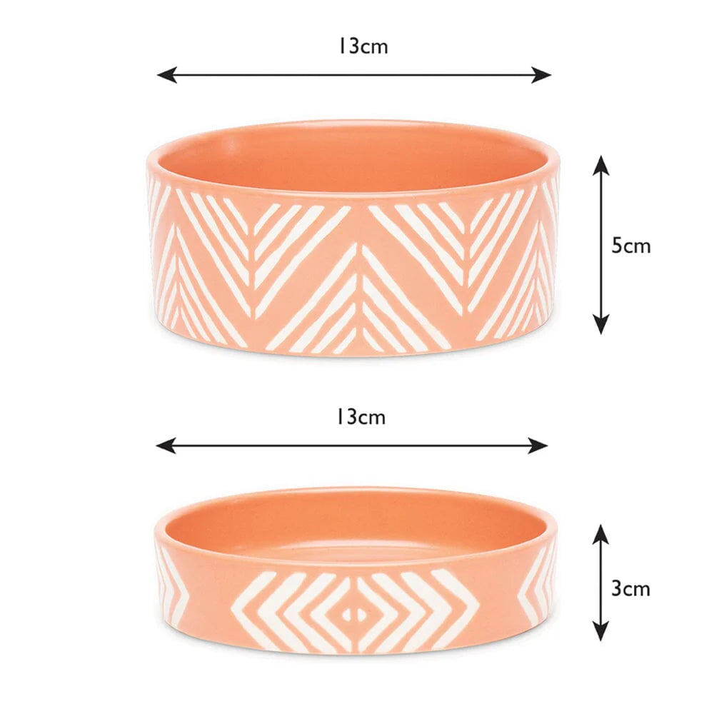 Aztec 2 Piece Cat Food Bowl & Saucer Set - Terracotta Orange