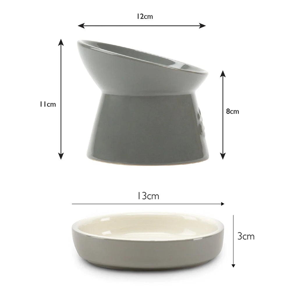 Classic Raised Cat Feeder Bowl & Saucer Set - Grey