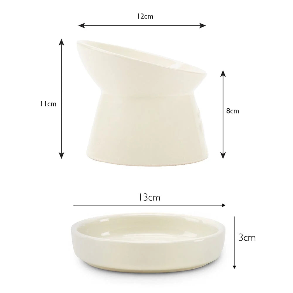 Icon Raised Cat Feeder Bowl & Saucer Set - Cream