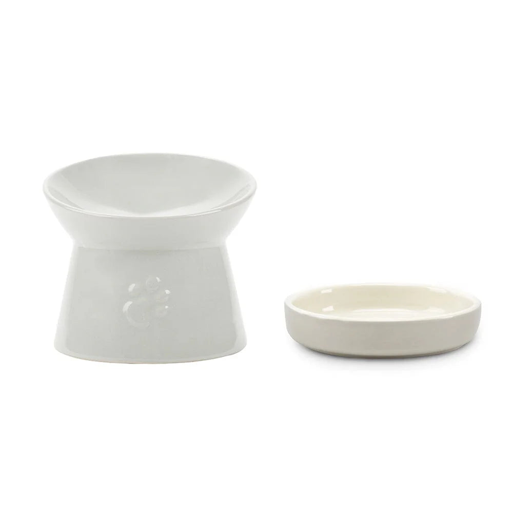 Icon Raised Cat Feeder Bowl & Saucer Set - Light Grey