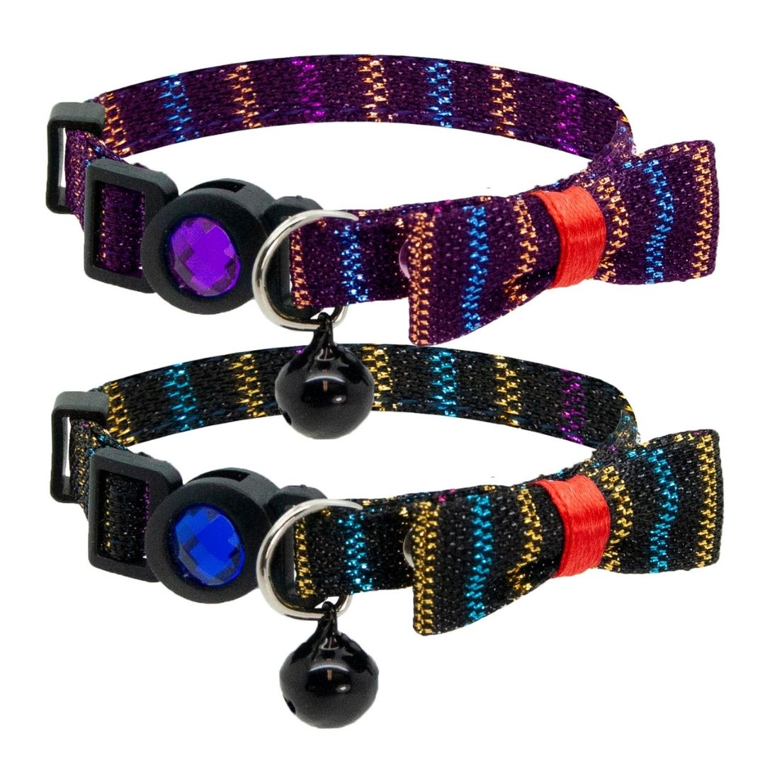 Jewelled Glitz Stripe Bow Cat Collar by Cat Circus