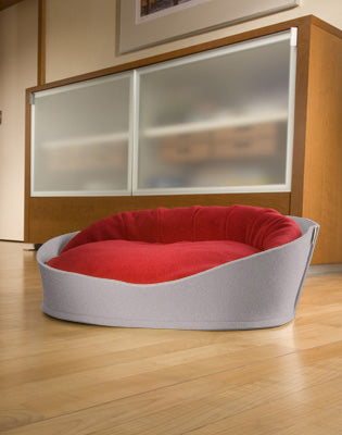 Luxury Arena Felt Fleece Cat Bed Grey Red