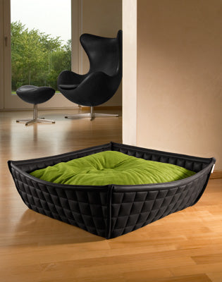 Luxury Faux Leather Bowl Cat Bed Black Green