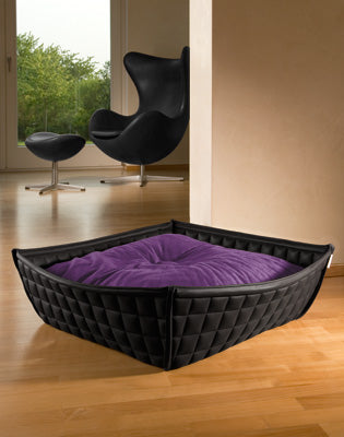Luxury Faux Leather Bowl Cat Bed Black Violet