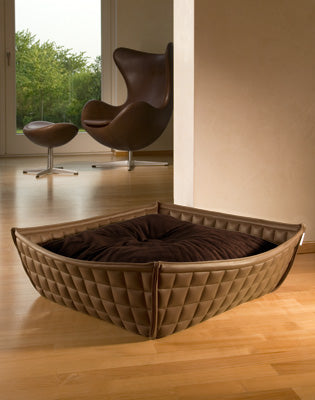 Luxury Faux Leather Bowl Cat Bed Nougat Brown