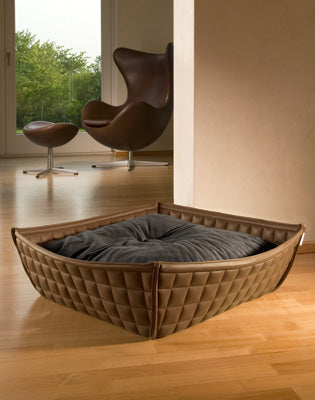 Luxury Faux Leather Bowl Cat Bed Nougat Grey