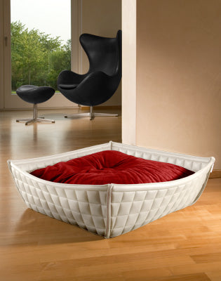 Luxury Faux Leather Bowl Cat Bed Whiet Red