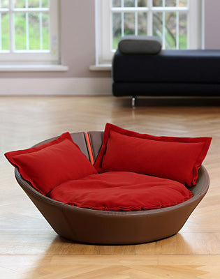 Luxury Faux Leather Mila Cat Bed Brown Red