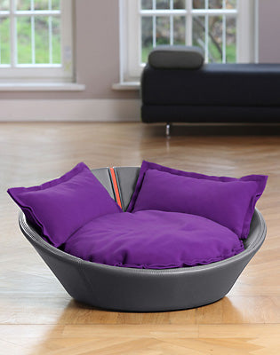 Luxury Faux Leather Mila Cat Bed Grey Violet