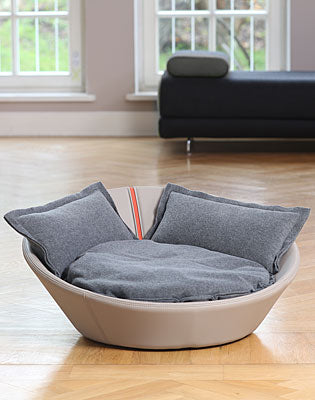 Luxury Faux Leather Mila Cat Bed Taupe Grey