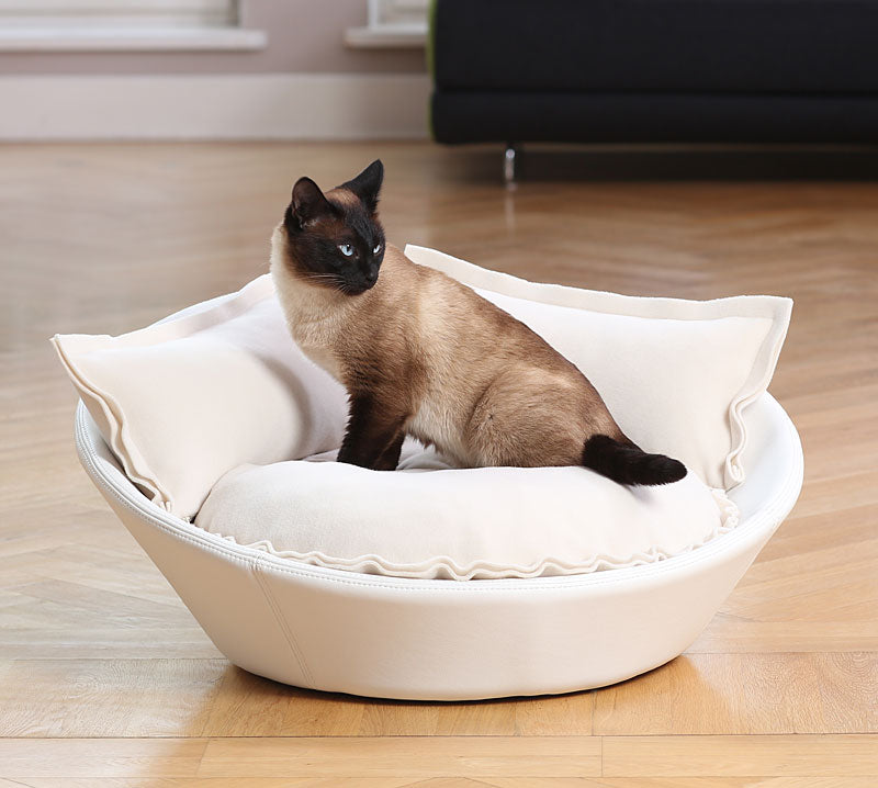 Luxury Faux Leather Mila Cat Bed White Cream