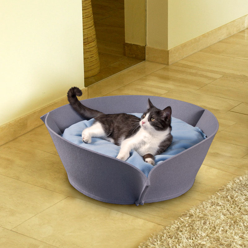 Luxury Nook Felt Cat Bed Grey Blue