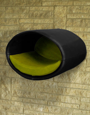 Luxury Rondo Wall Faux Leather Cat Bed Black Green
