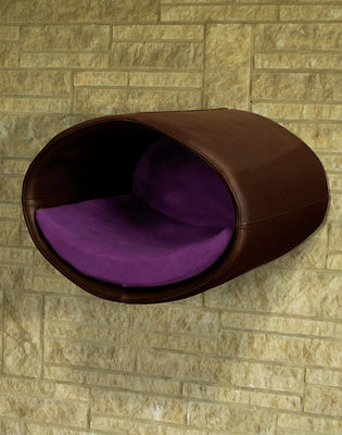 Luxury Rondo Wall Faux Leather Cat Bed Brown Purple