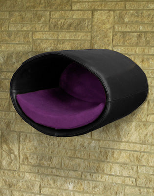 Luxury Rondo Wall Real Leather Cat Bed Black Violet