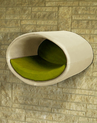 Luxury Rondo Wall Real Leather Cat Bed Cream green