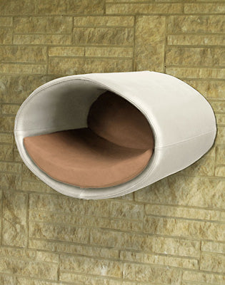 Luxury Rondo Wall Real Leather Cat Bed White Caramel