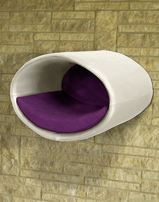 Luxury Rondo Wall Real Leather Cat Bed White Purple