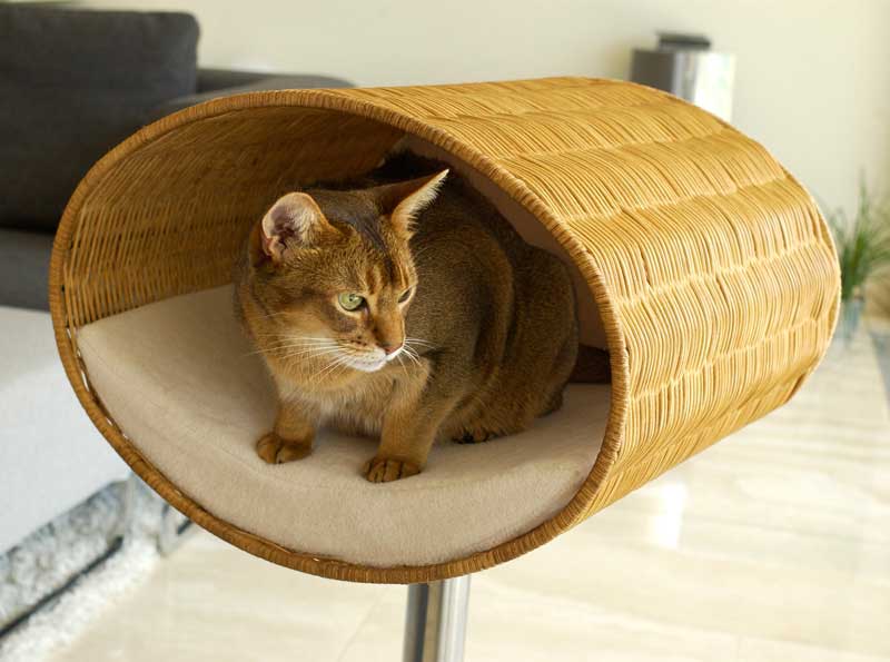 Luxury Rondo Wicker Cat Stand Cream 3