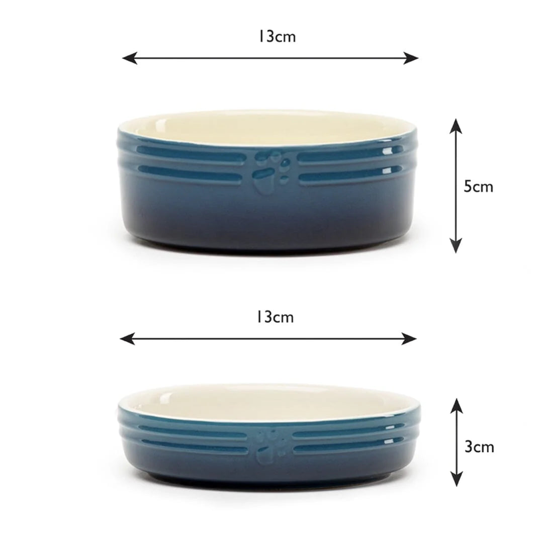 Ombre 2 Piece Cat Food Bowl & Saucer Set - Blue