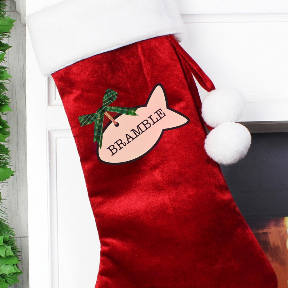 Personalised Red Velvet Cat Christmas Stocking