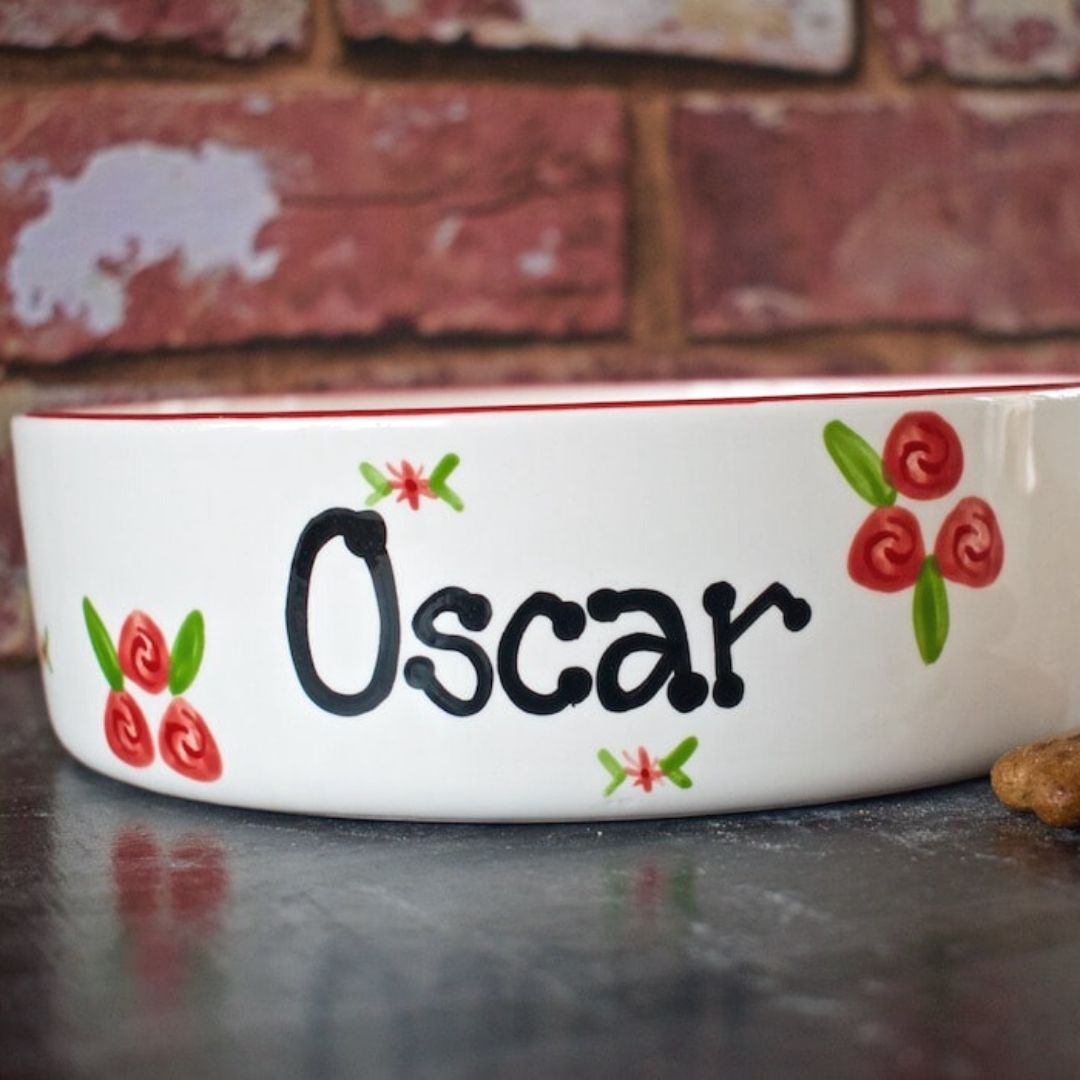 Personalised Ceramic Roses Cat Bowls 3