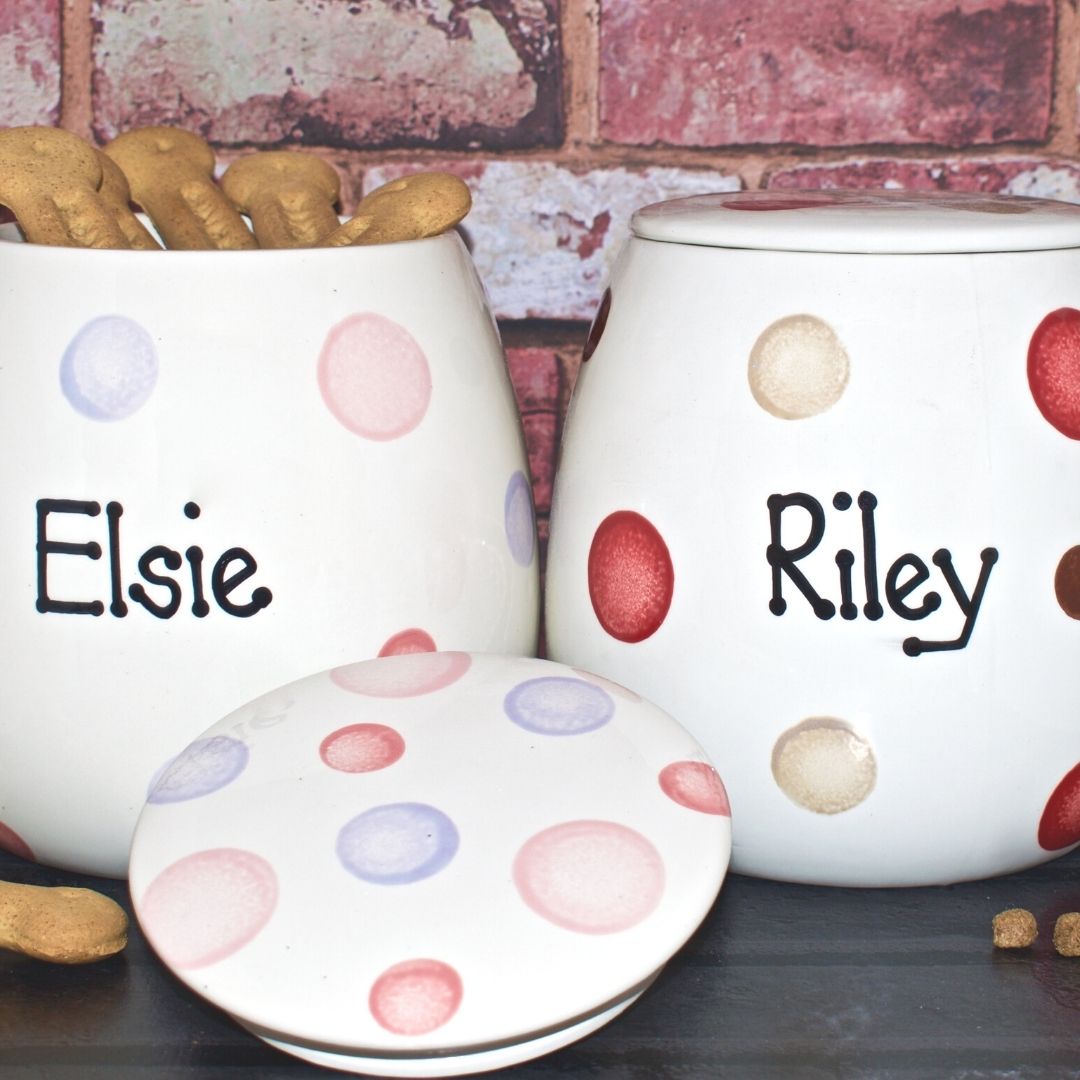 Personalised Ceramic Spotty Cat Treat Jars