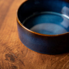 Reactive Glaze 2 Piece Cat Food Bowl & Saucer Set - Midnight Blue