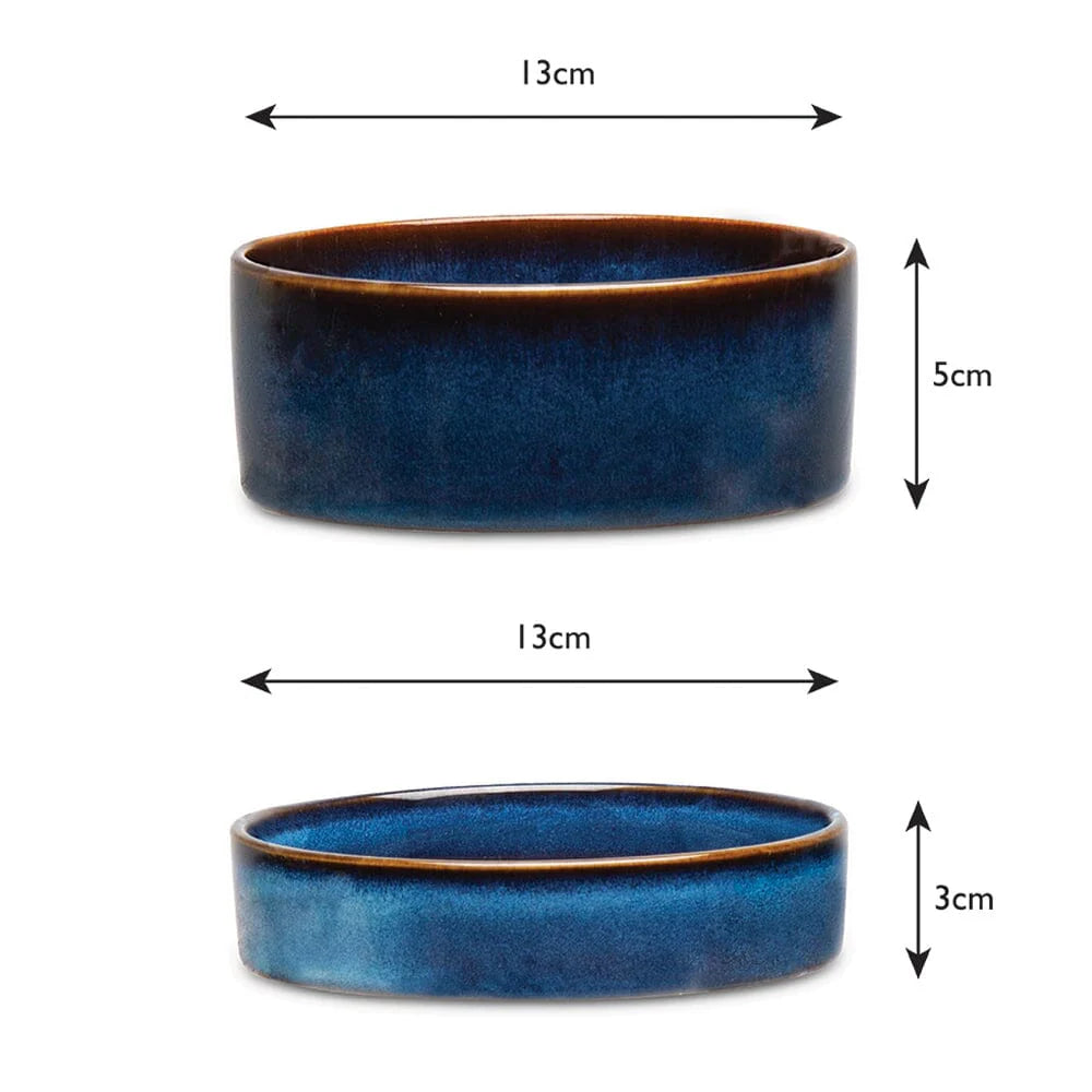 Reactive Glaze 2 Piece Cat Food Bowl & Saucer Set - Midnight Blue