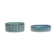 Reactive Glaze 2 Piece Cat Food Bowl & Saucer Set - Pinstripe Grey