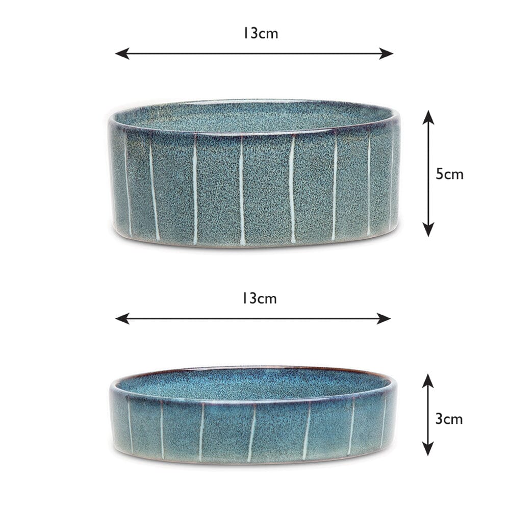 Reactive Glaze 2 Piece Cat Food Bowl & Saucer Set - Pinstripe Grey