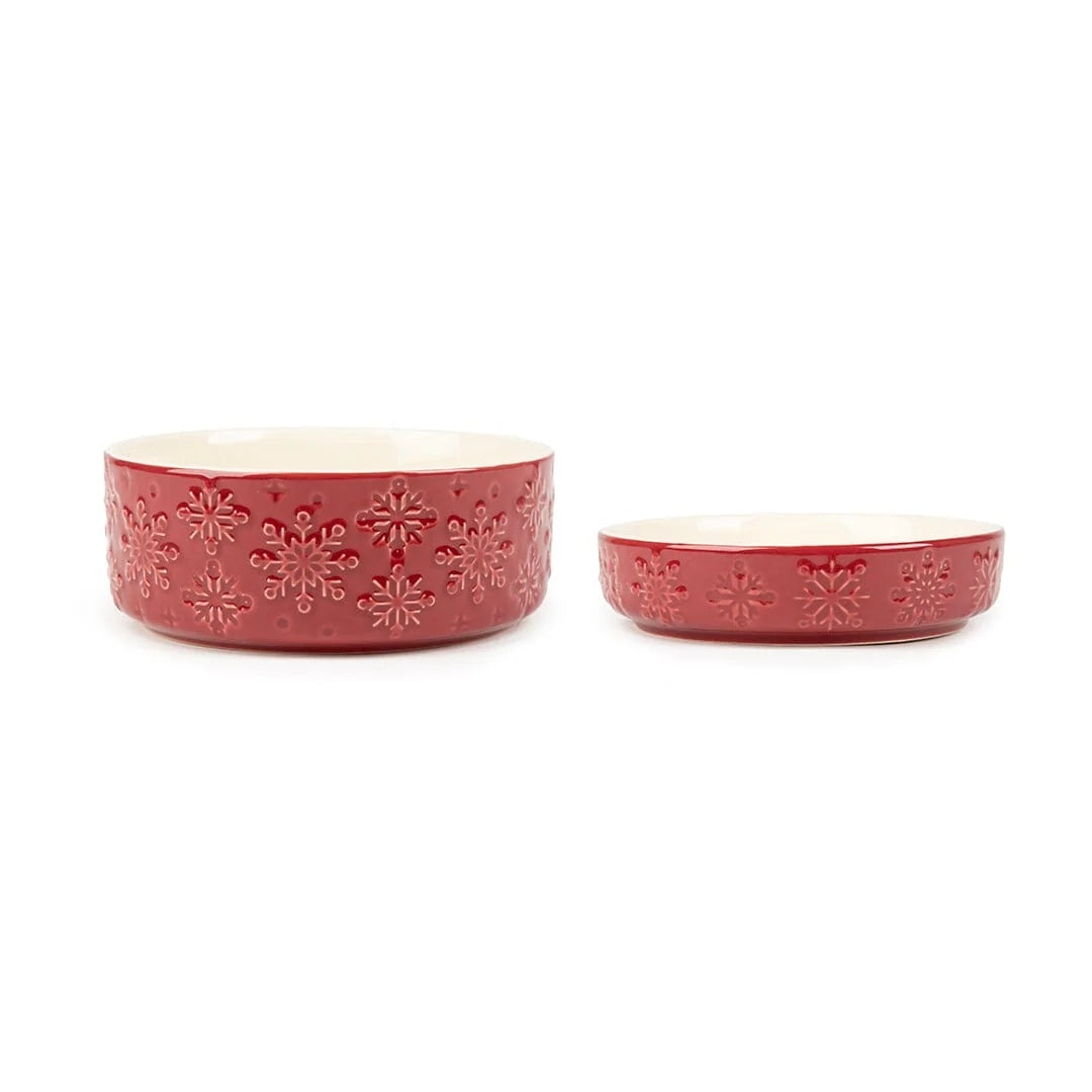Scruffs Snow Bowl Food & Saucer Gift Set - Burgundy
