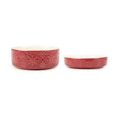 Scruffs Snow Bowl Food & Saucer Gift Set - Burgundy