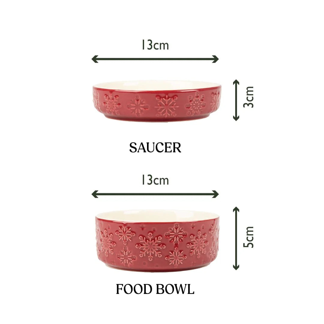 Scruffs Snow Bowl Food & Saucer Gift Set - Burgundy
