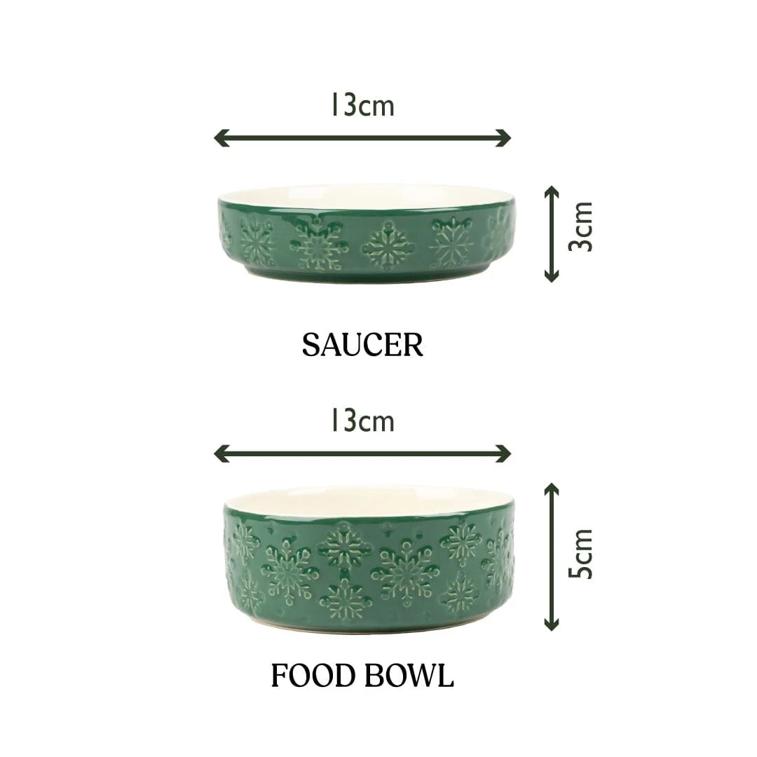Scruffs Snow Bowl Food & Saucer Gift Set - Green