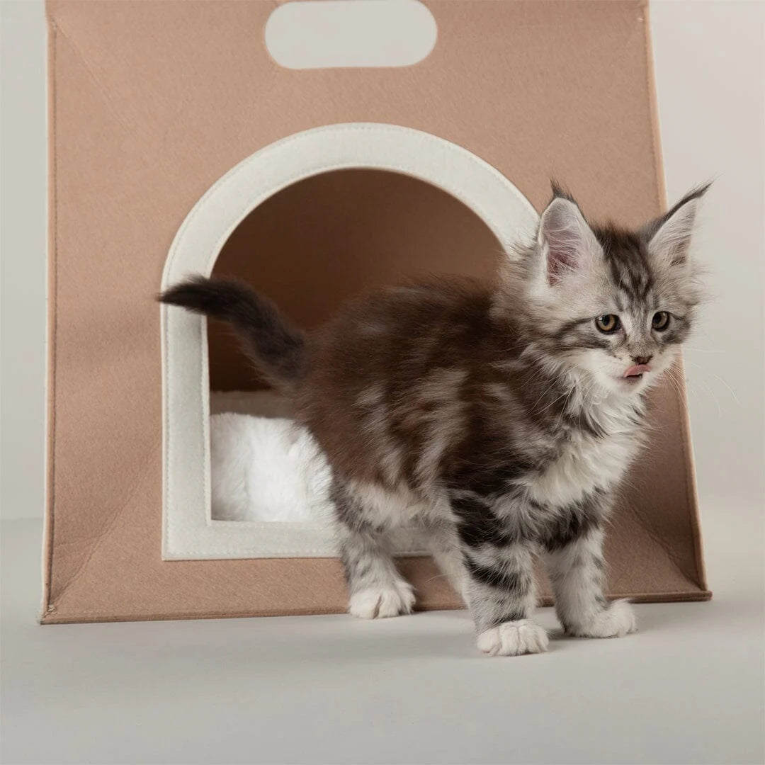 Stockholm Felt Bag Cat Bed - Tan