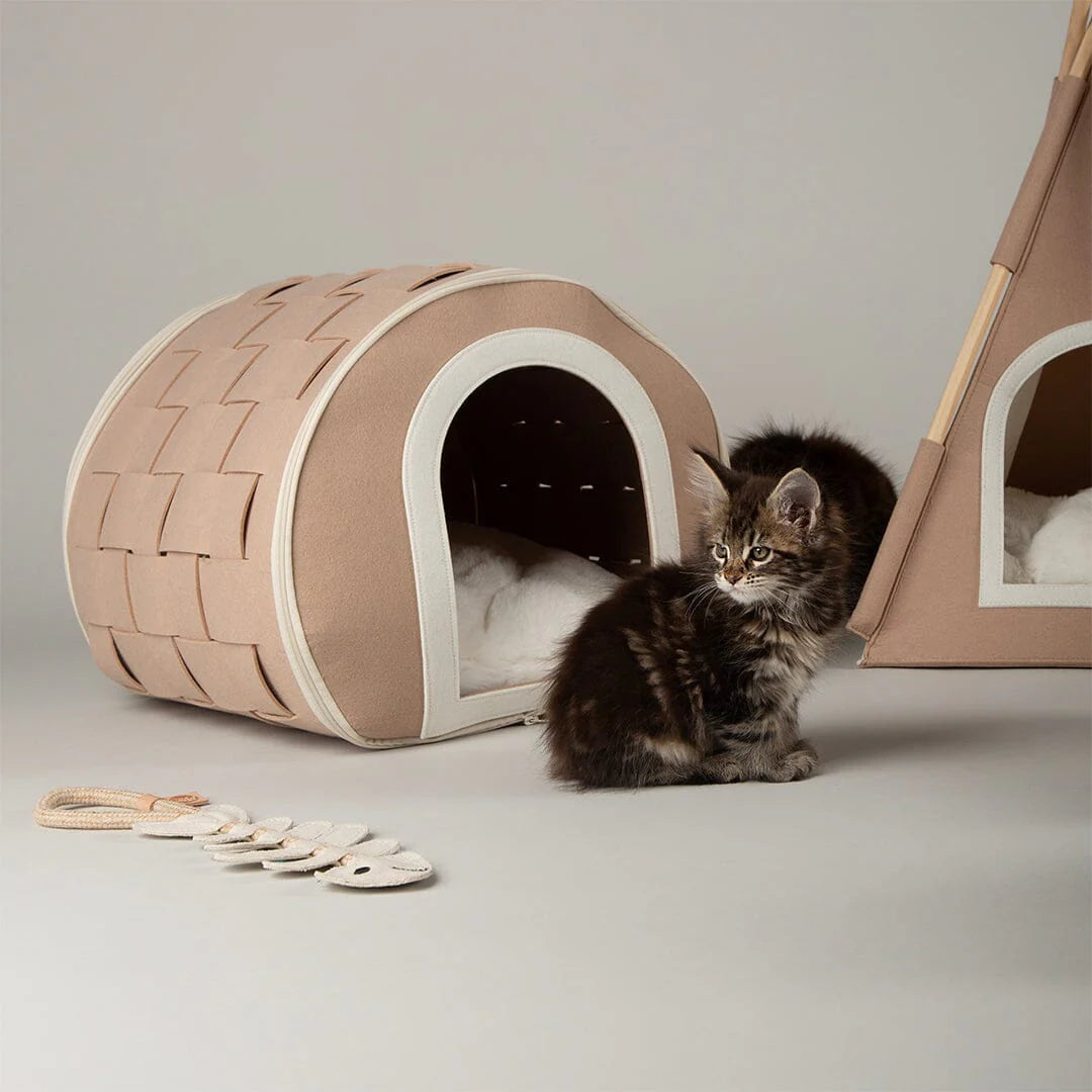 Stockholm Felt Cave Cat Bed - Tan