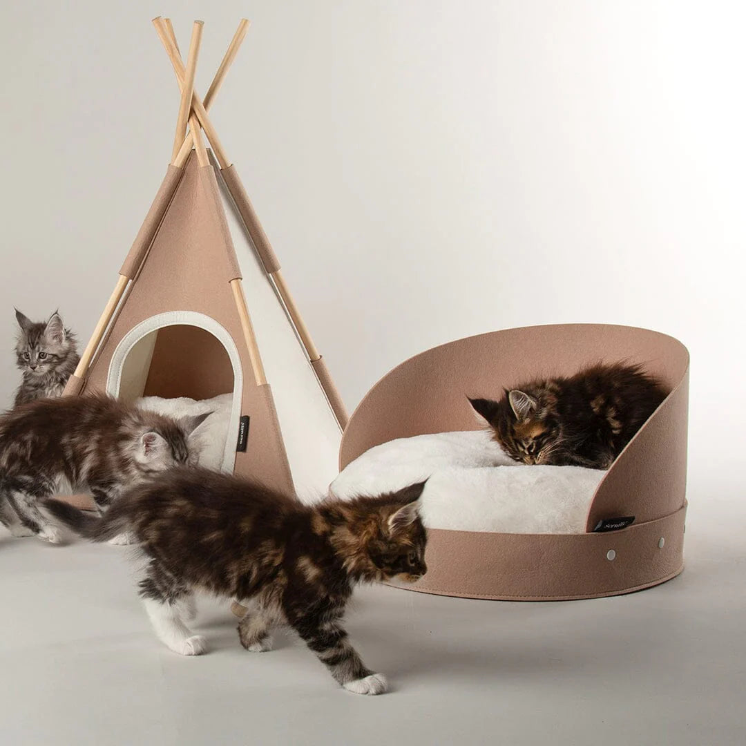 Stockholm Felt Round Cat Bed - Tan