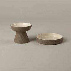 Zen 2 Piece Raised Cat Feeder & Saucer Set - Brown