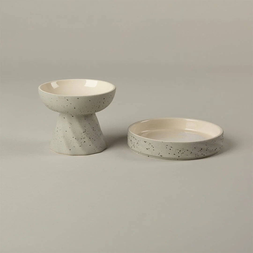 Zen 2 Piece Raised Cat Feeder & Saucer Set - Grey